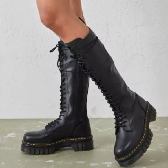 Dr. Martens Shoes - DR. MARTENS AUDRICK LEATHER KNEE HIGH PLATFORM TALL BOOTS MSRP$330 Comfy&Stylish